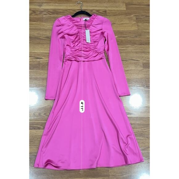 Et Ochs Keasha Magenta Stretch Ruched Jersey Midi Dress Women’s Size 6 - Picture 8 of 13